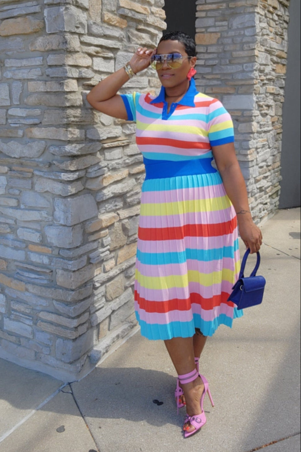 Kenni Striped Skirt Set - Blu