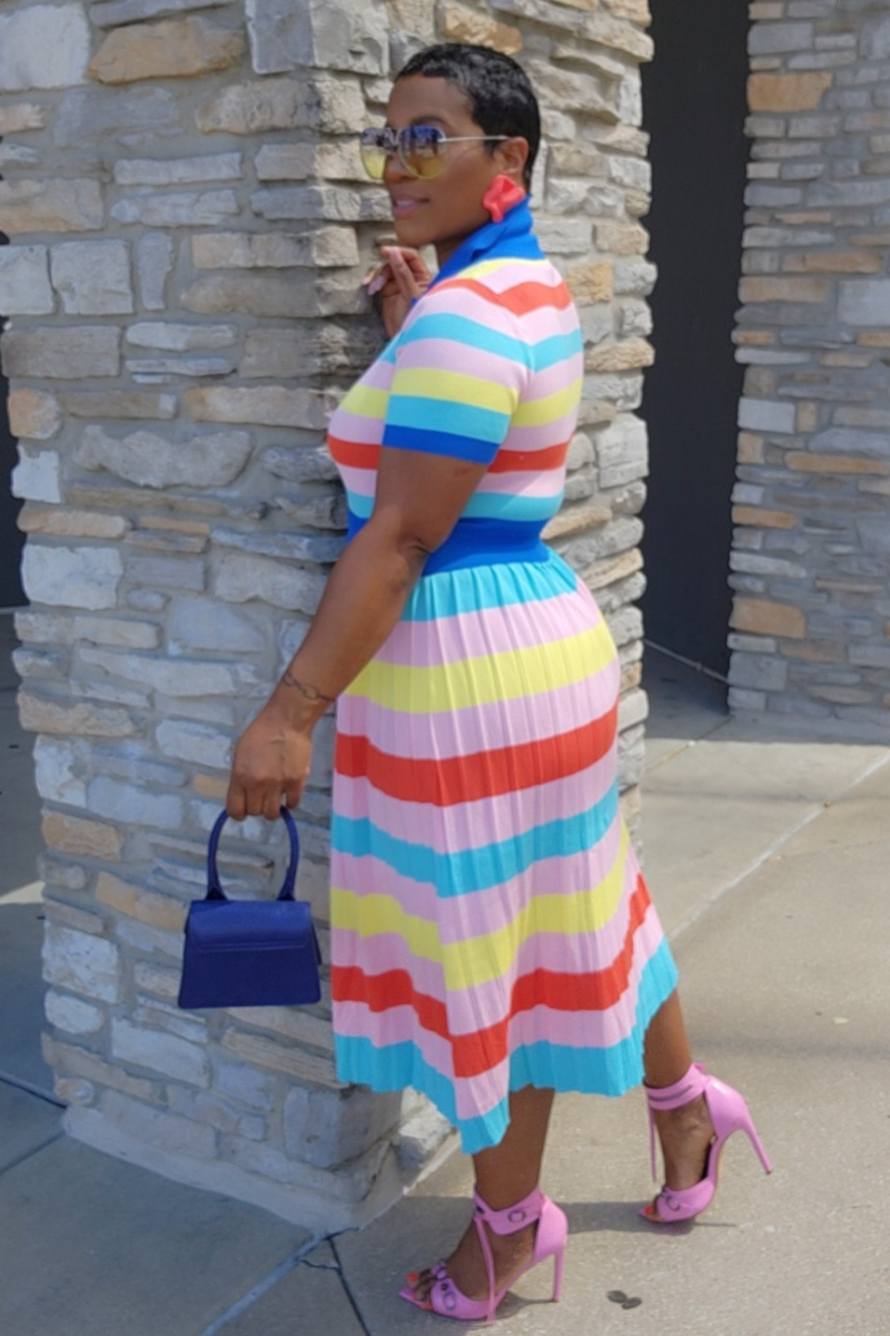 Kenni Striped Skirt Set - Blu