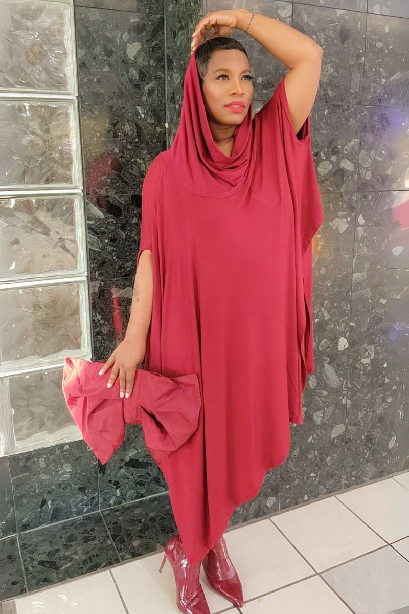 Eva Poncho Dress(burg)