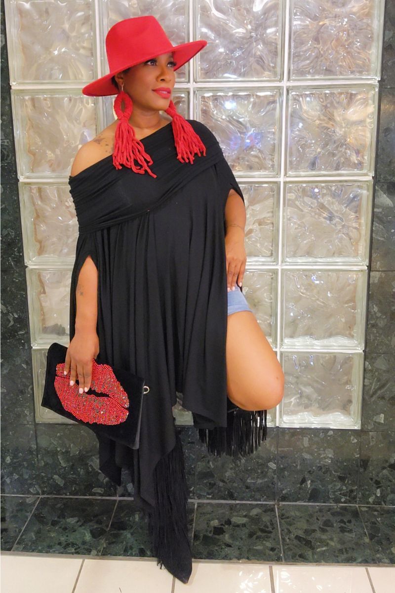 Eva Poncho Dress(blk)