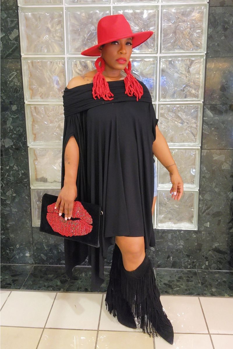 Eva Poncho Dress(blk)