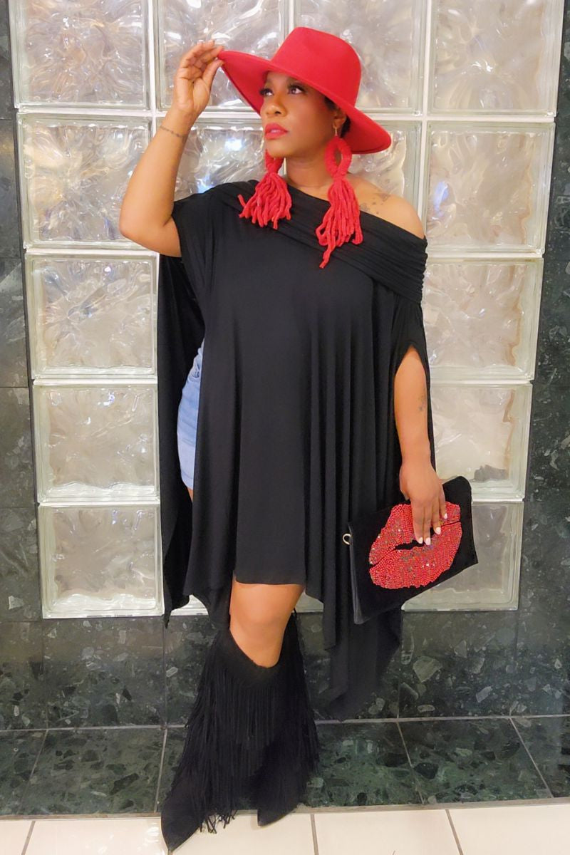 Eva Poncho Dress(blk)