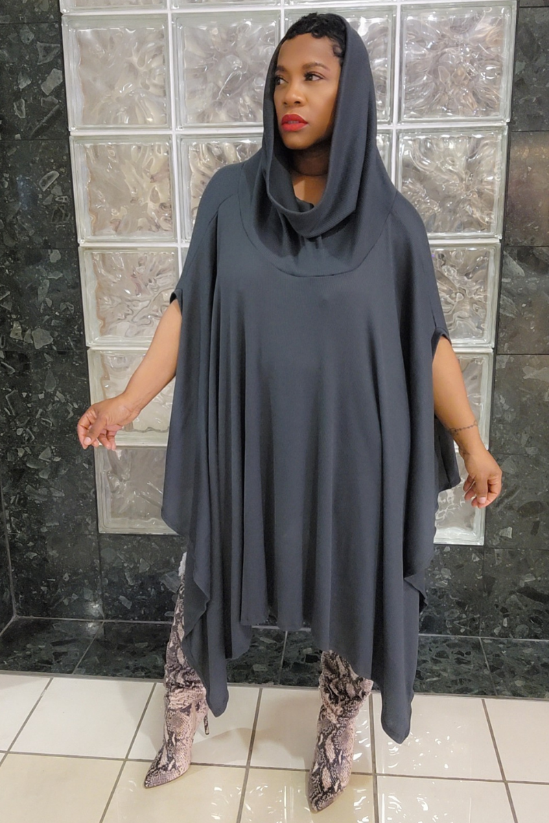 Eva Poncho Dress(dk. gray)