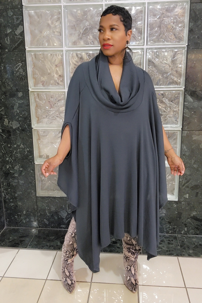 Eva Poncho Dress(dk. gray)