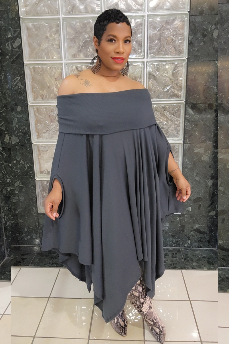 Eva Poncho Dress(dk. gray)