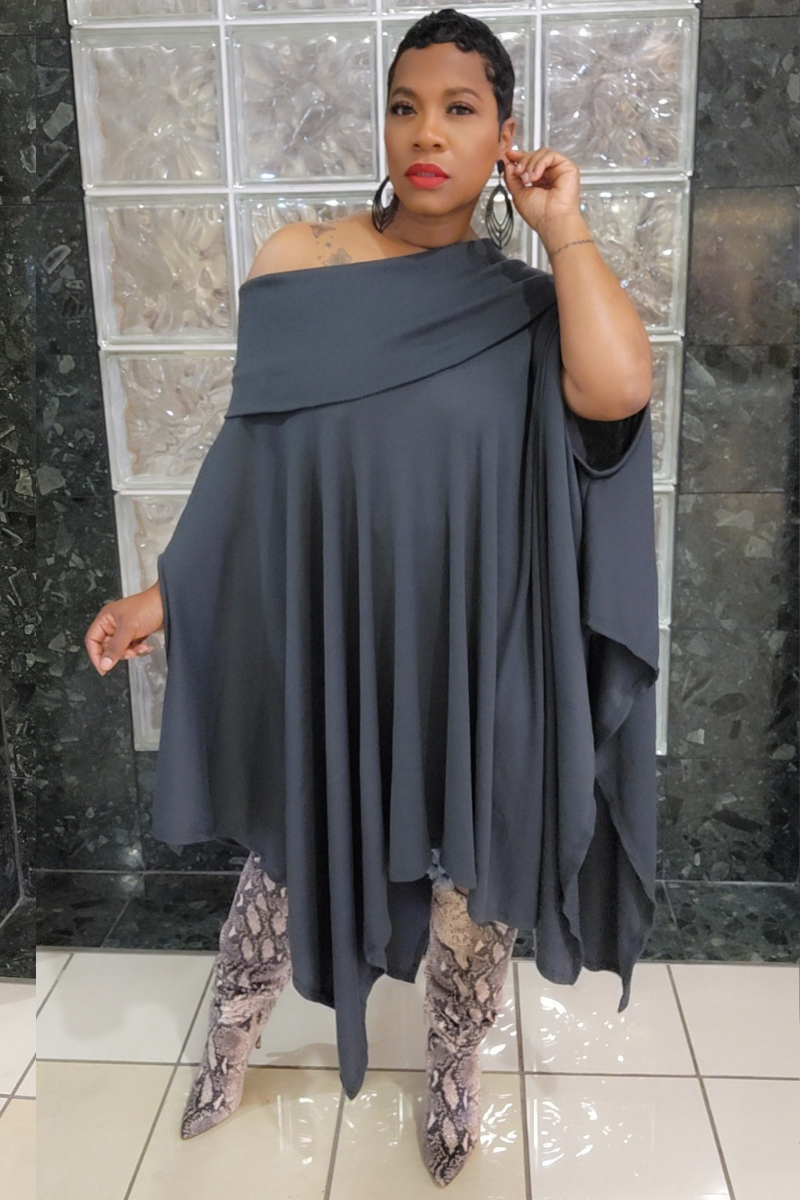 Eva Poncho Dress(dk. gray)