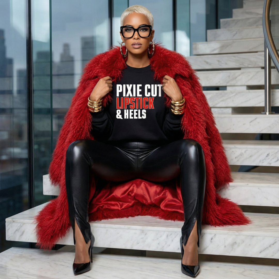Pixie, Lipstick, & Heels Sweatshirt (Blk)