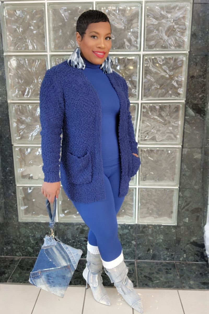 3pc Popcorn Cardigan Set-Navy