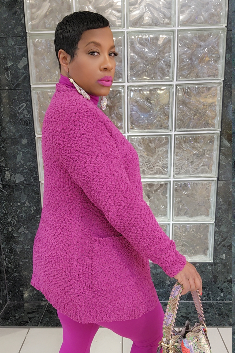 3pc Popcorn Cardigan Set-Plum